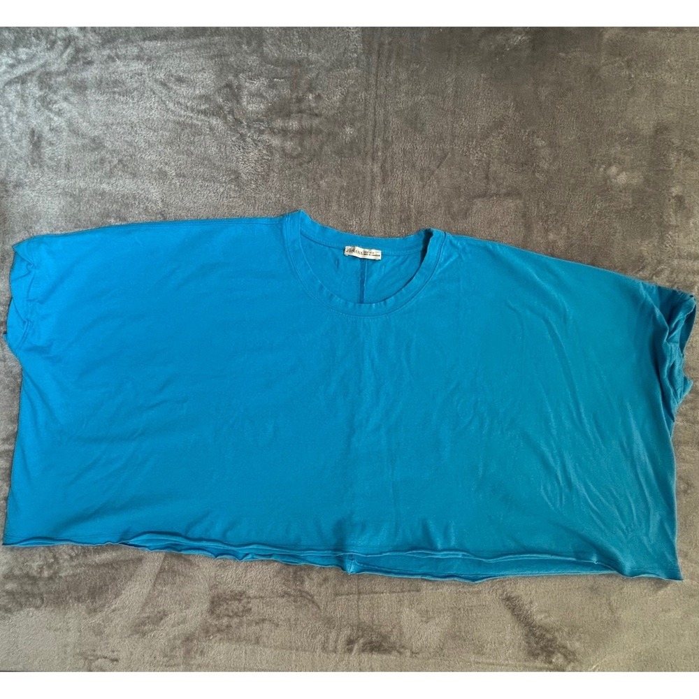 Zenana Women's Turquoise Blue Cotton Boxy Crop Top Tee One Size Wide Fit